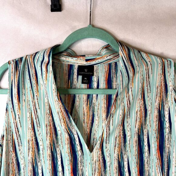 Worthington Colorful Abstract Print Sleeveless Vneck Tank Blouse Size XL - Picture 3 of 8